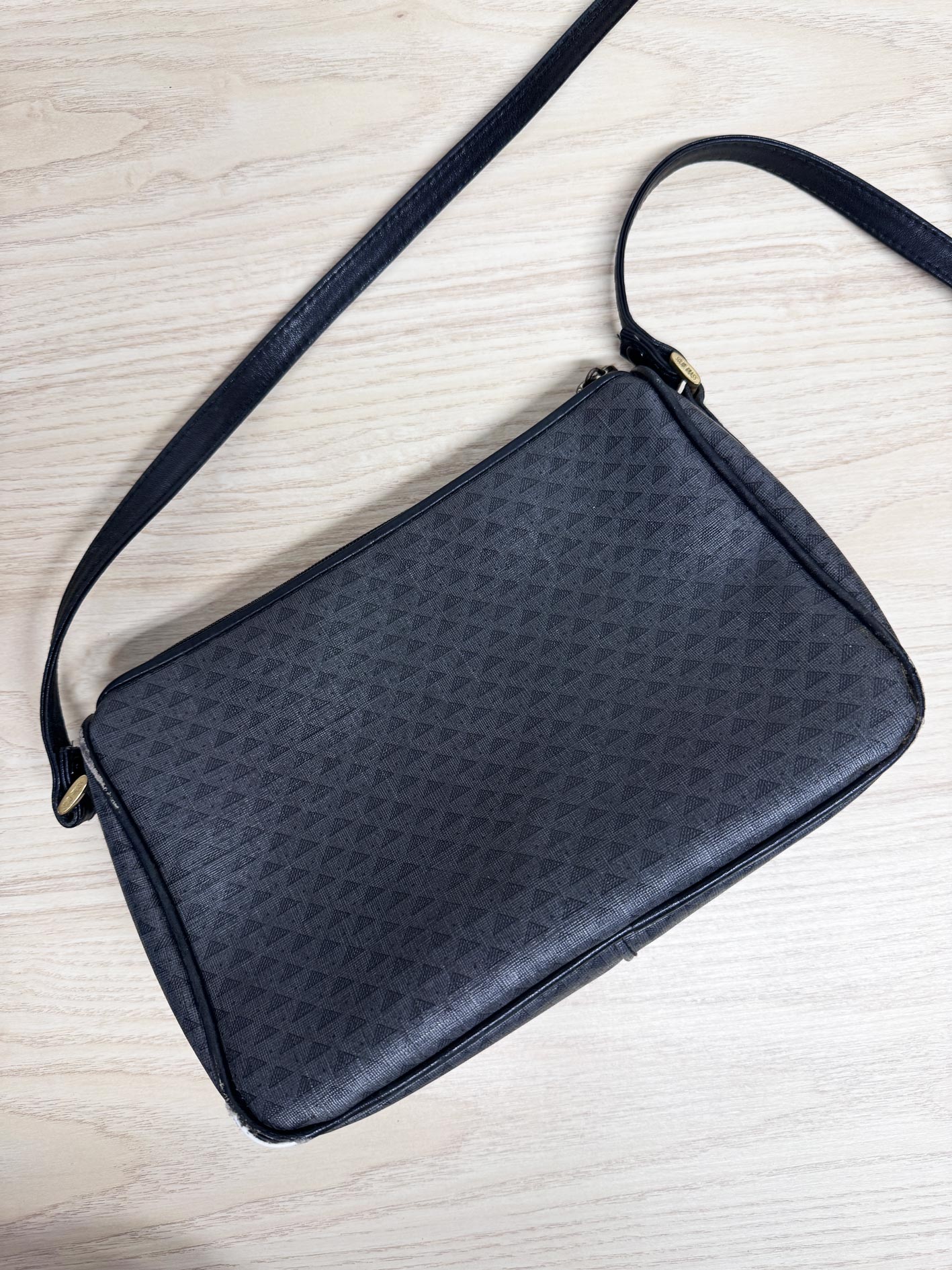 vintage 90s liz claiborne monogram leather trim canvas bag