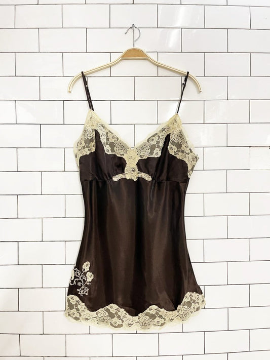 y2k suzy shier lace trim satin slip dress - good market thrift store