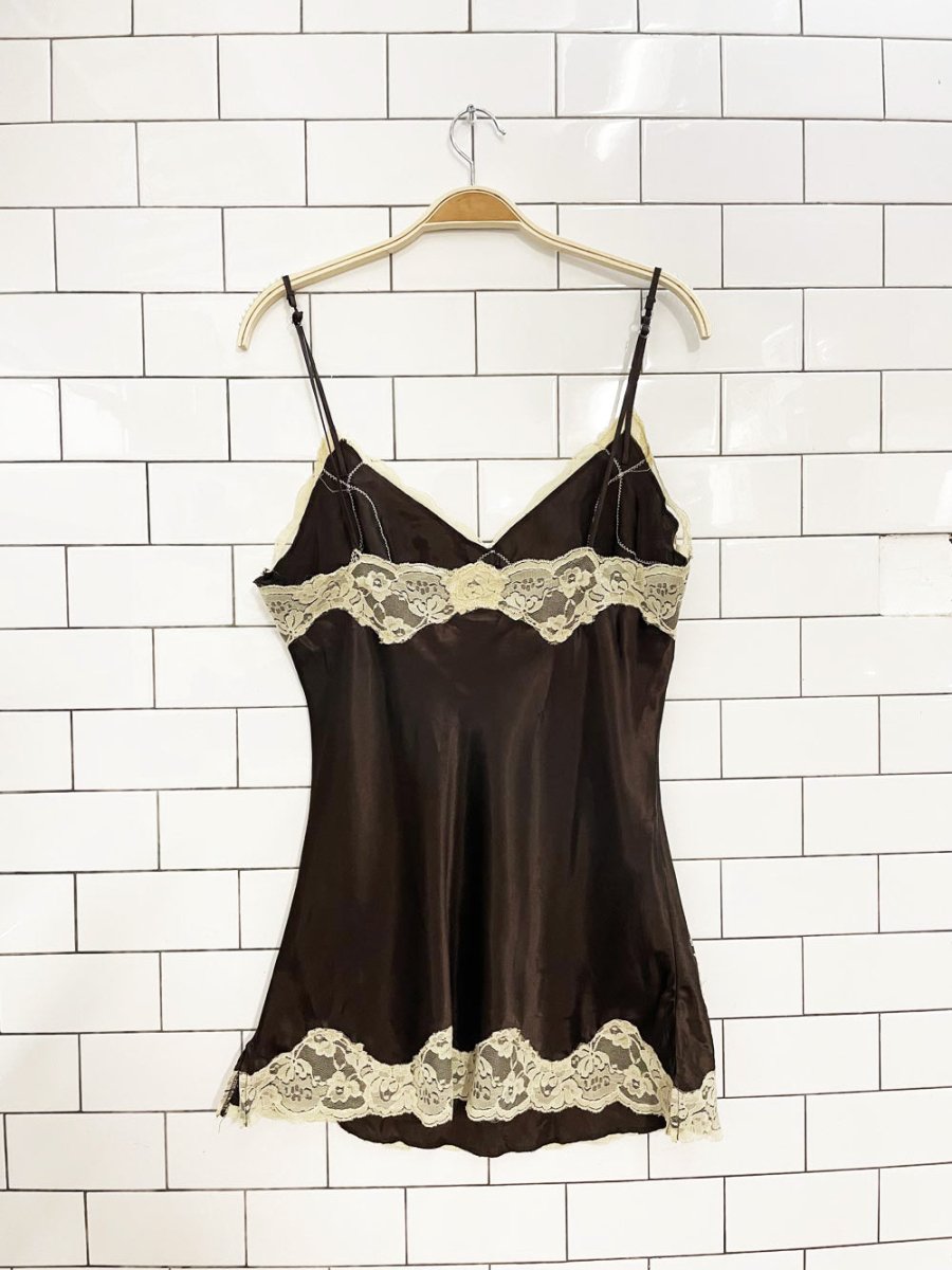y2k suzy shier lace trim satin slip dress - good market thrift store
