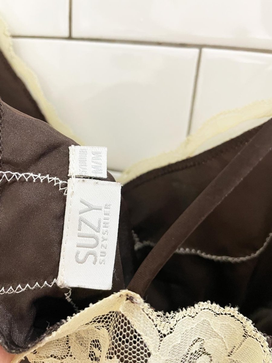 y2k suzy shier lace trim satin slip dress - good market thrift store