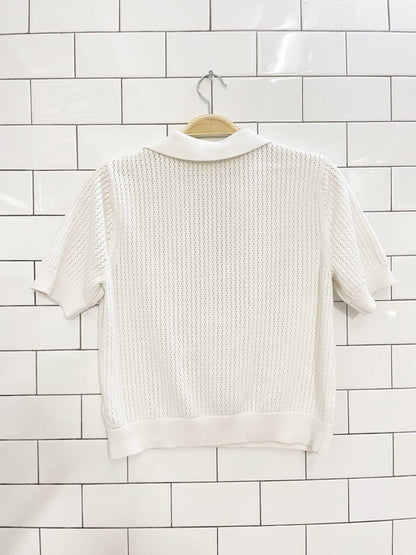 white pointelle knit short sleeve polo - good market thrift store