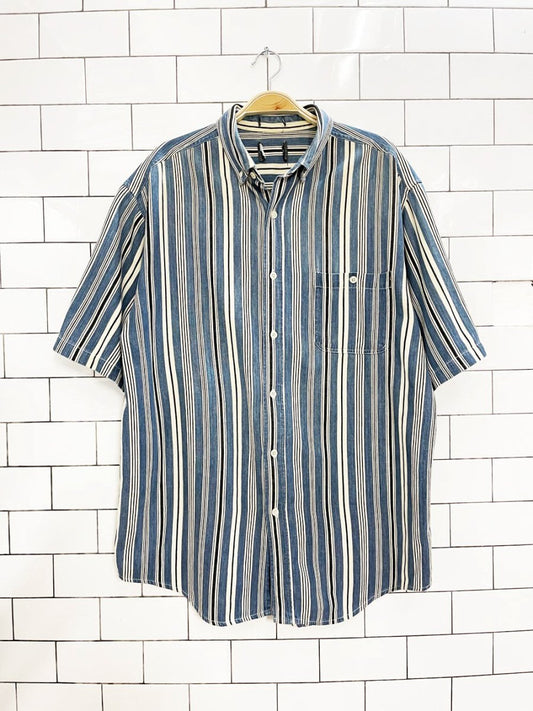 vintage 90s blue stripe twill shirt - good market thrift store