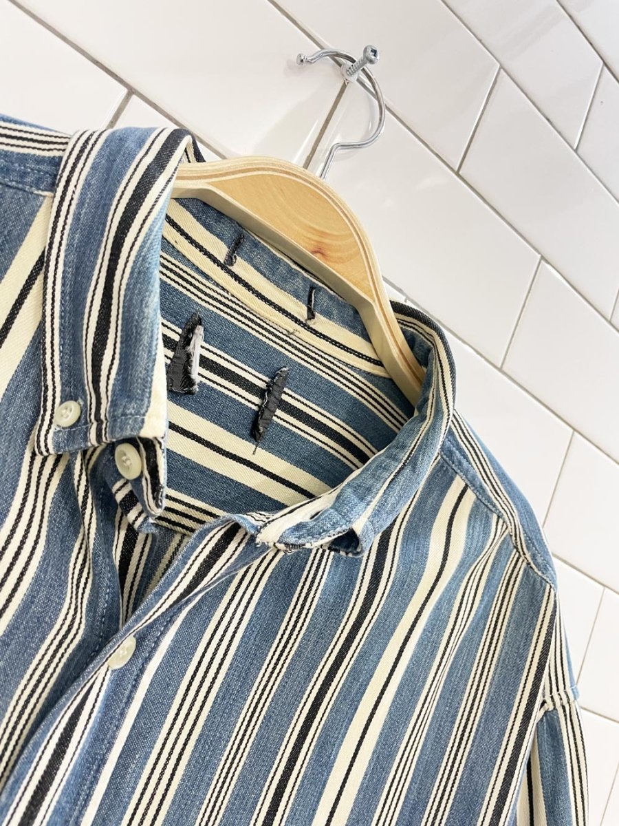 vintage 90s blue stripe twill shirt - good market thrift store