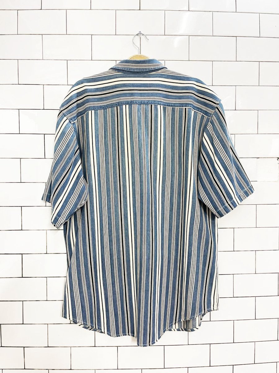 vintage 90s blue stripe twill shirt - good market thrift store