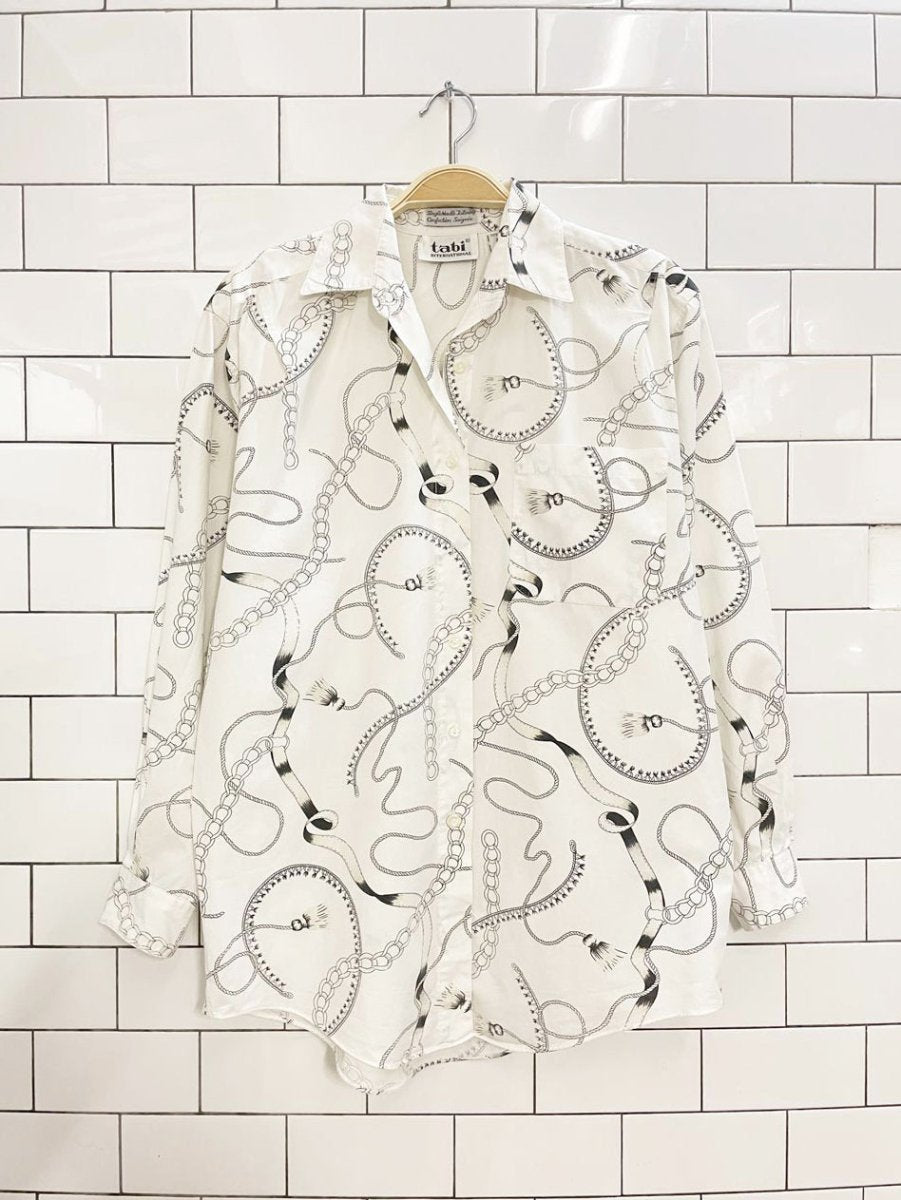 vintage 90s tabi equestrian print pleated shirt - good market thrift store
