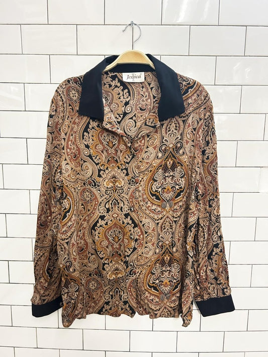 vintage 90s jessica contrast scroll shirt - good market thrift store
