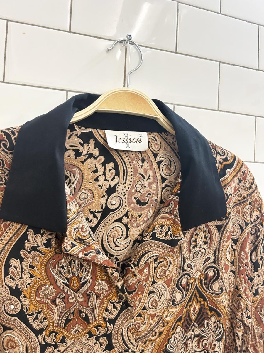 vintage 90s jessica contrast scroll shirt - good market thrift store