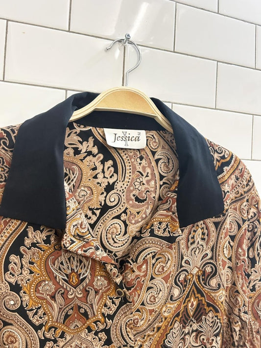vintage 90s jessica contrast scroll shirt - good market thrift store
