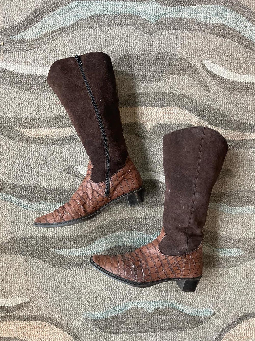 vintage rieker suede + faux croc western boot