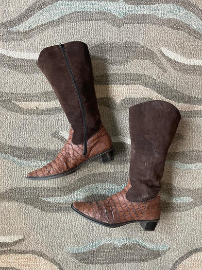 vintage rieker suede + faux croc western boot