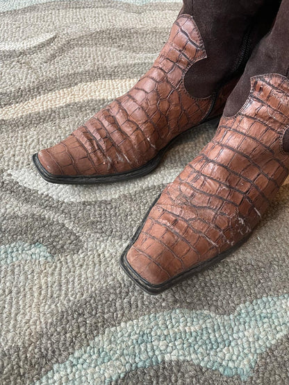 vintage rieker suede + faux croc western boot