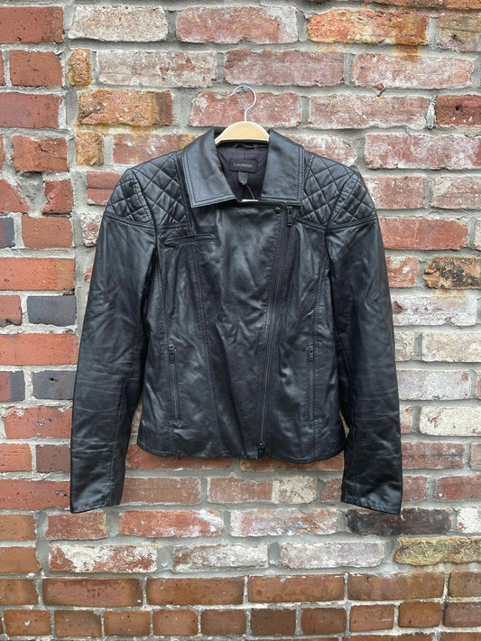 danier butter leather quilted biker jacket