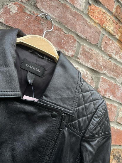 danier butter leather quilted biker jacket