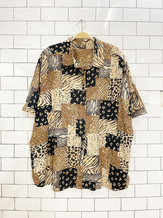 vintage 00s animal print patchwork oversized shirt - good market thrift store