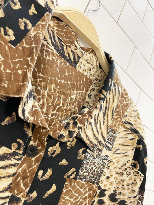 vintage 00s animal print patchwork oversized shirt - good market thrift store