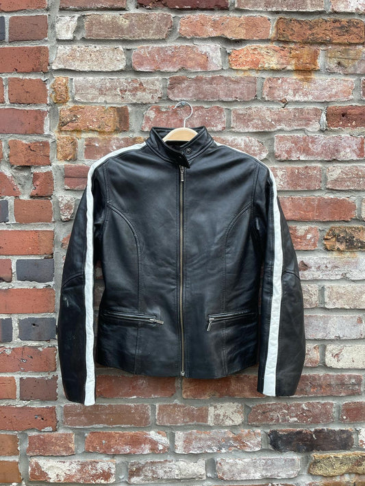 vintage 00s racing stripe leather jacket