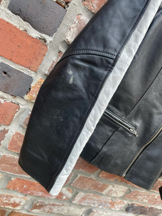 vintage 00s racing stripe leather jacket
