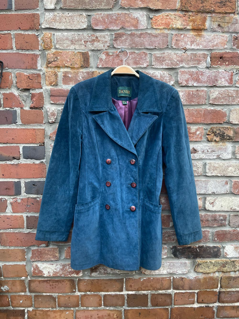 vintage danier blue suede double breasted jacket
