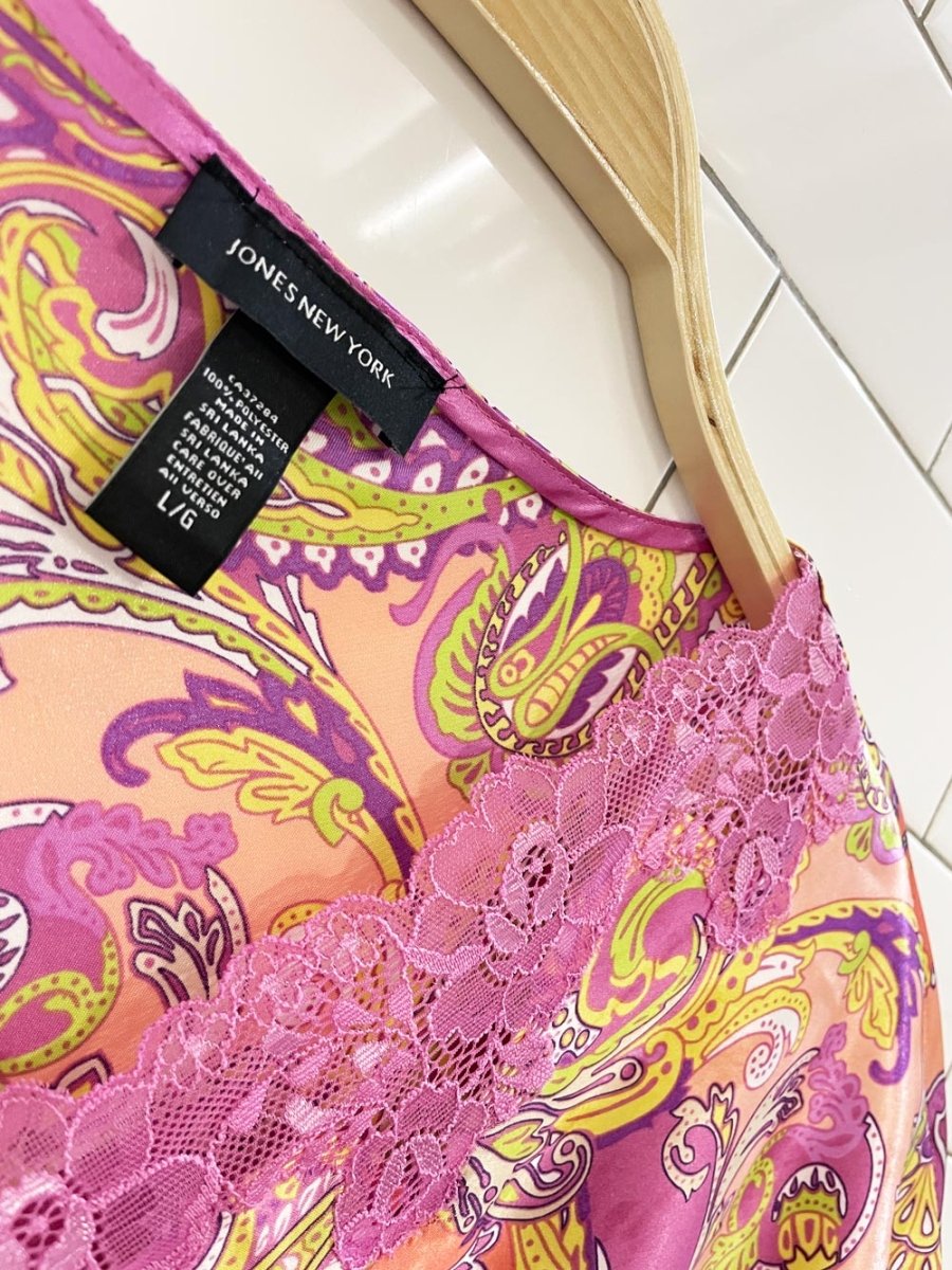 jones new york paisley satin caftan mini dress - good market thrift store