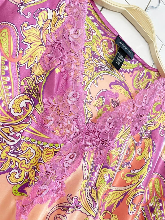 jones new york paisley satin caftan mini dress - good market thrift store