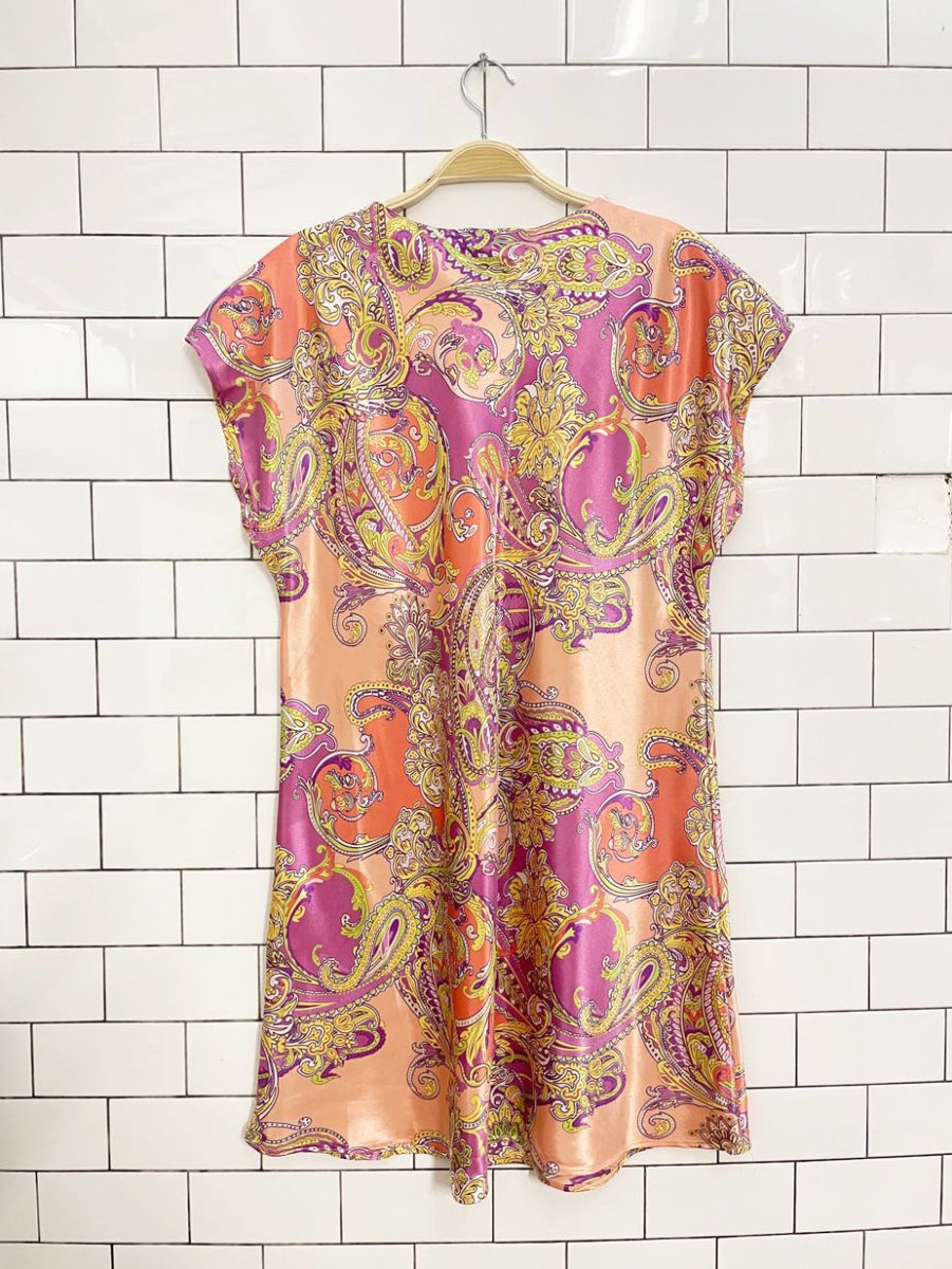 jones new york paisley satin caftan mini dress - good market thrift store