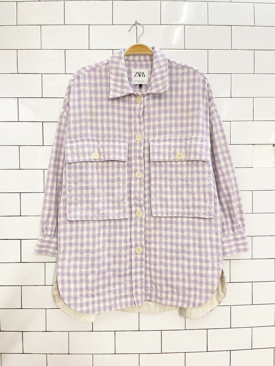 zara oversized big pocket plaid textured cotton shirt jacket - good market thrift store