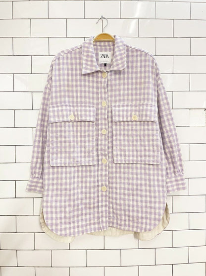 zara oversized big pocket plaid textured cotton shirt jacket - good market thrift store