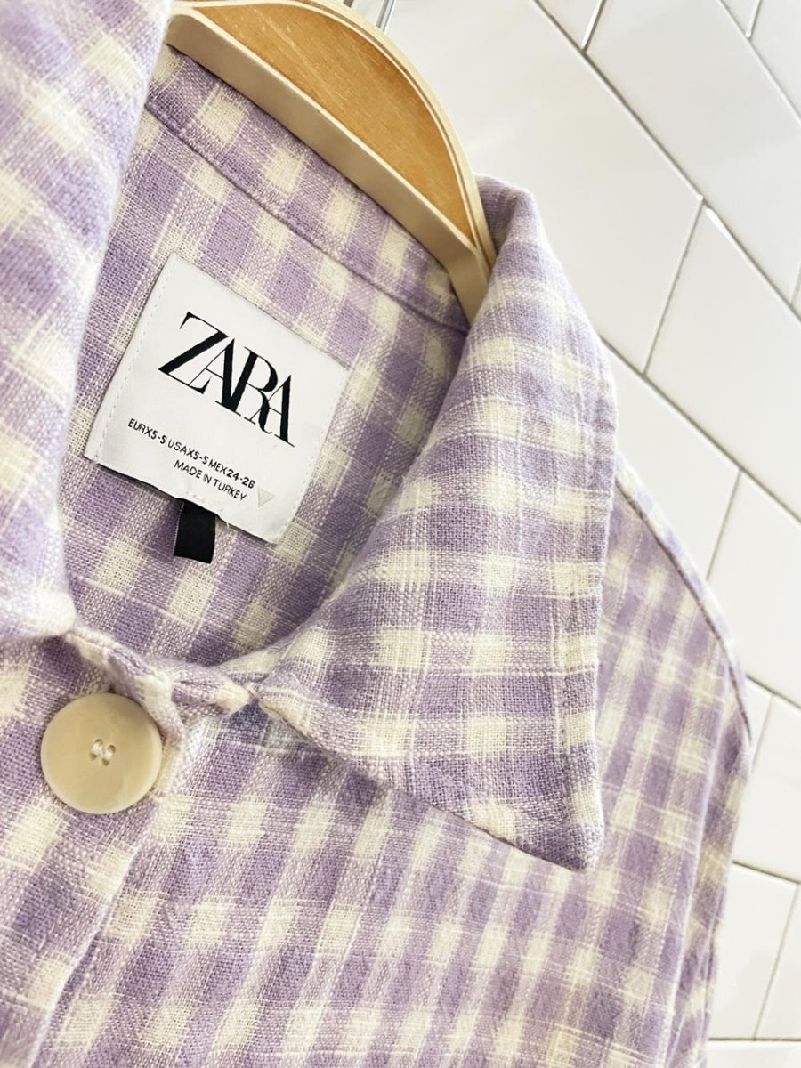 zara oversized big pocket plaid textured cotton shirt jacket - good market thrift store