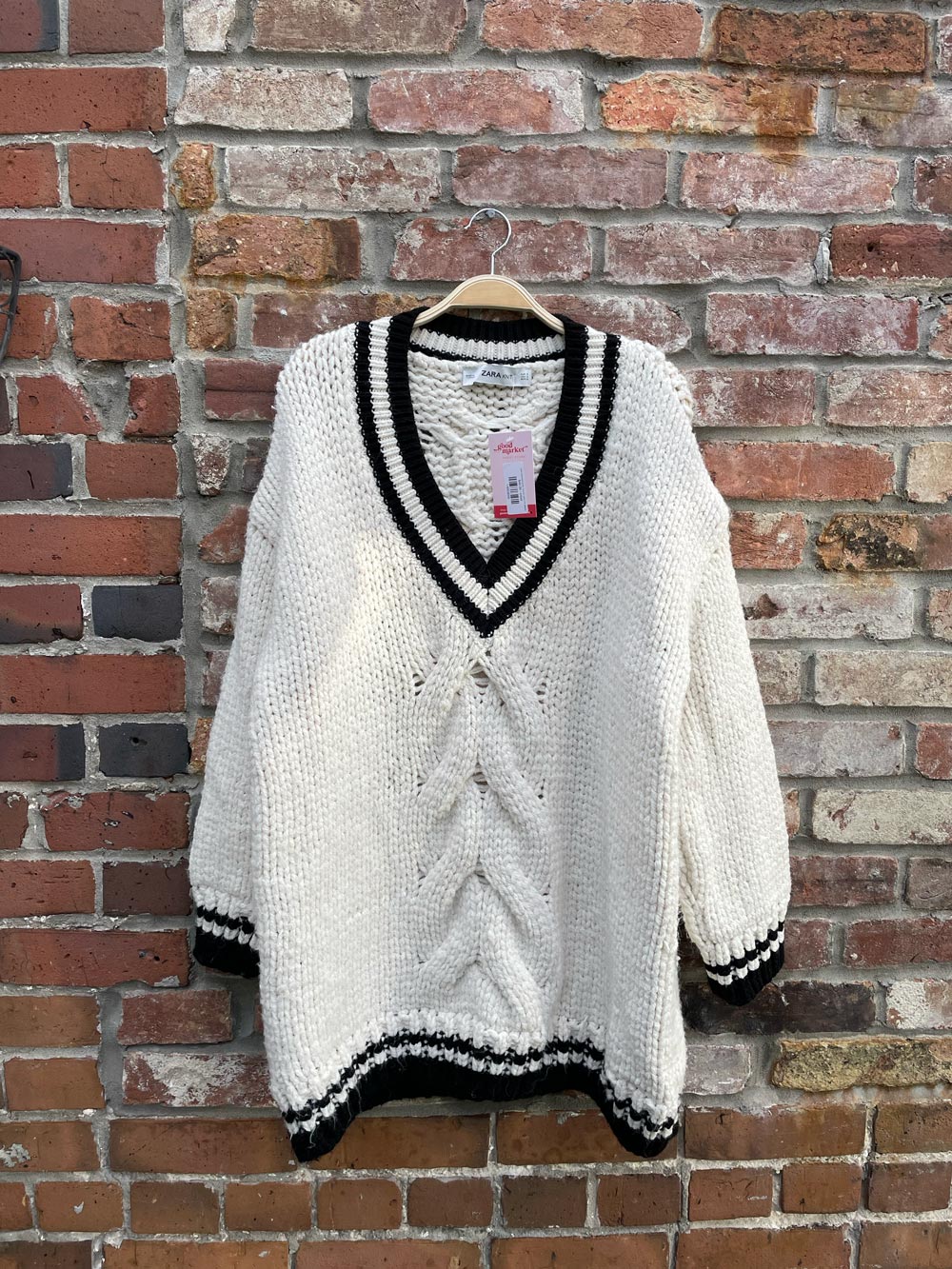 zara oversized varsity chunky cable knit sweater