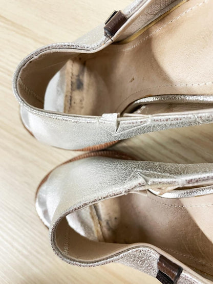 rudsak metallic silver leather open toe heeled mules - good market thrift store