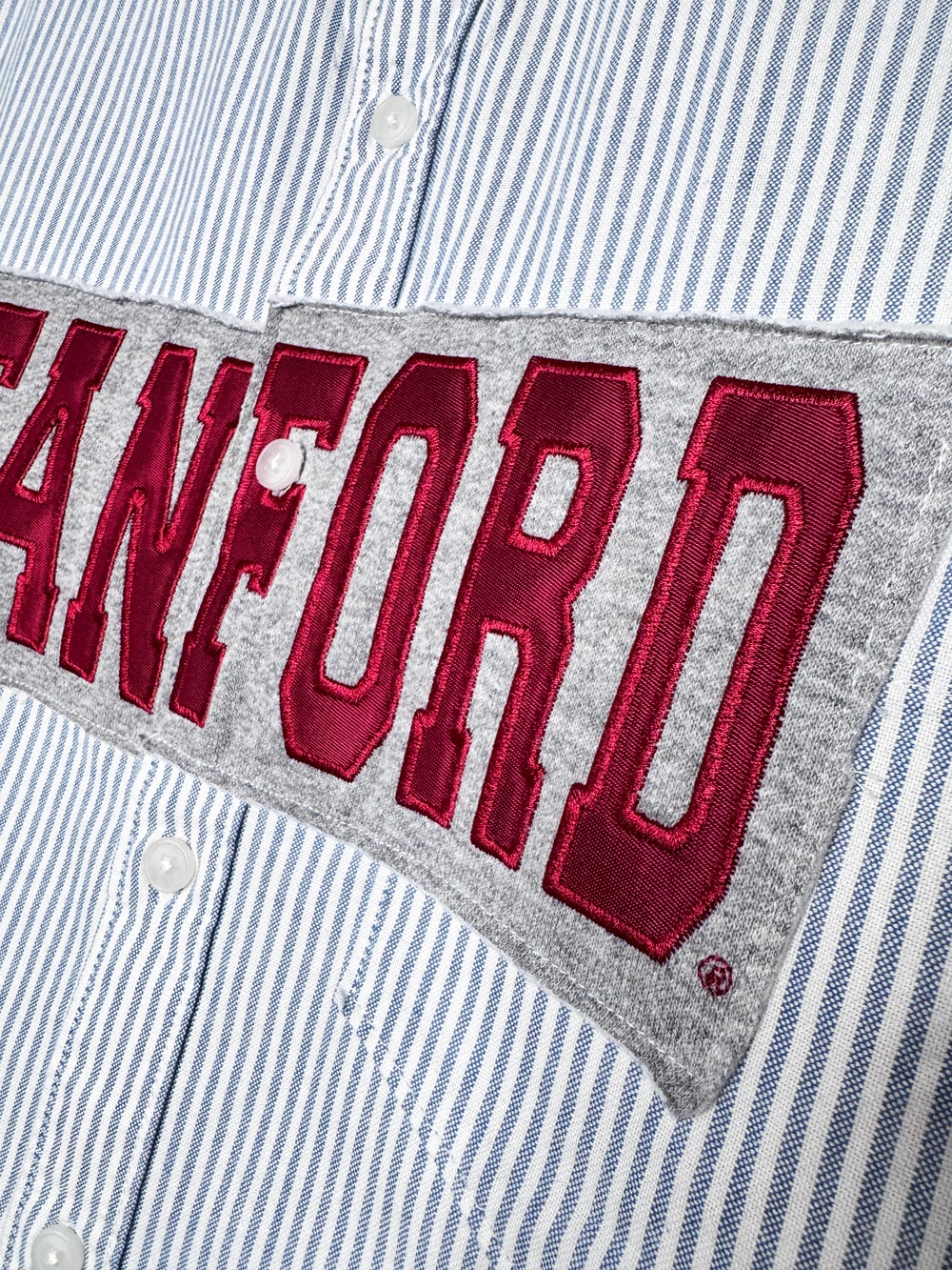 champion x stanford university blue stripe sporty prep cropped shirt | rework