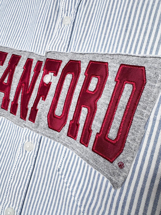 champion x stanford university blue stripe sporty prep cropped shirt | rework