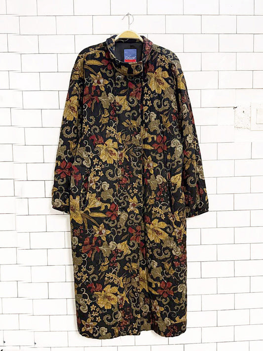 vintage drizzle quilted floral double breasted coat | union made in USA