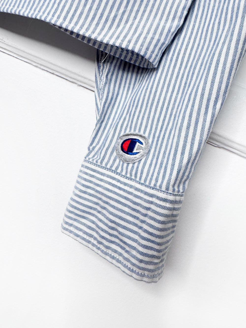 champion x stanford university blue stripe sporty prep cropped shirt | rework