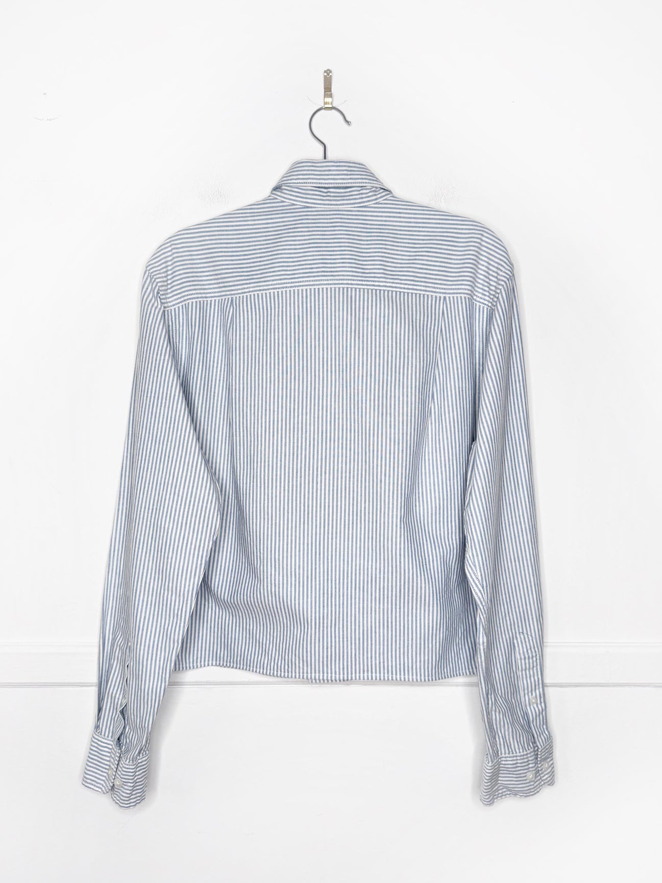 champion x stanford university blue stripe sporty prep cropped shirt | rework