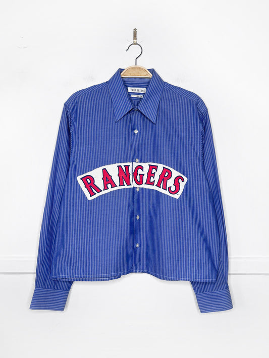 vintage rangers mlb blue stripe sporty prep cropped shirt | rework
