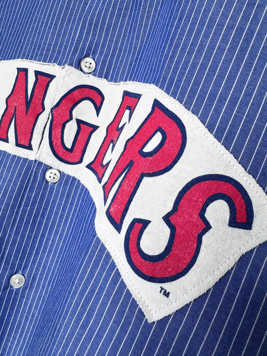 vintage rangers mlb blue stripe sporty prep cropped shirt | rework