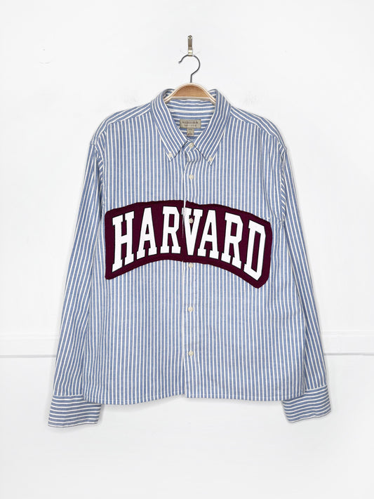 harvard blue stripe sporty prep cropped shirt | rework