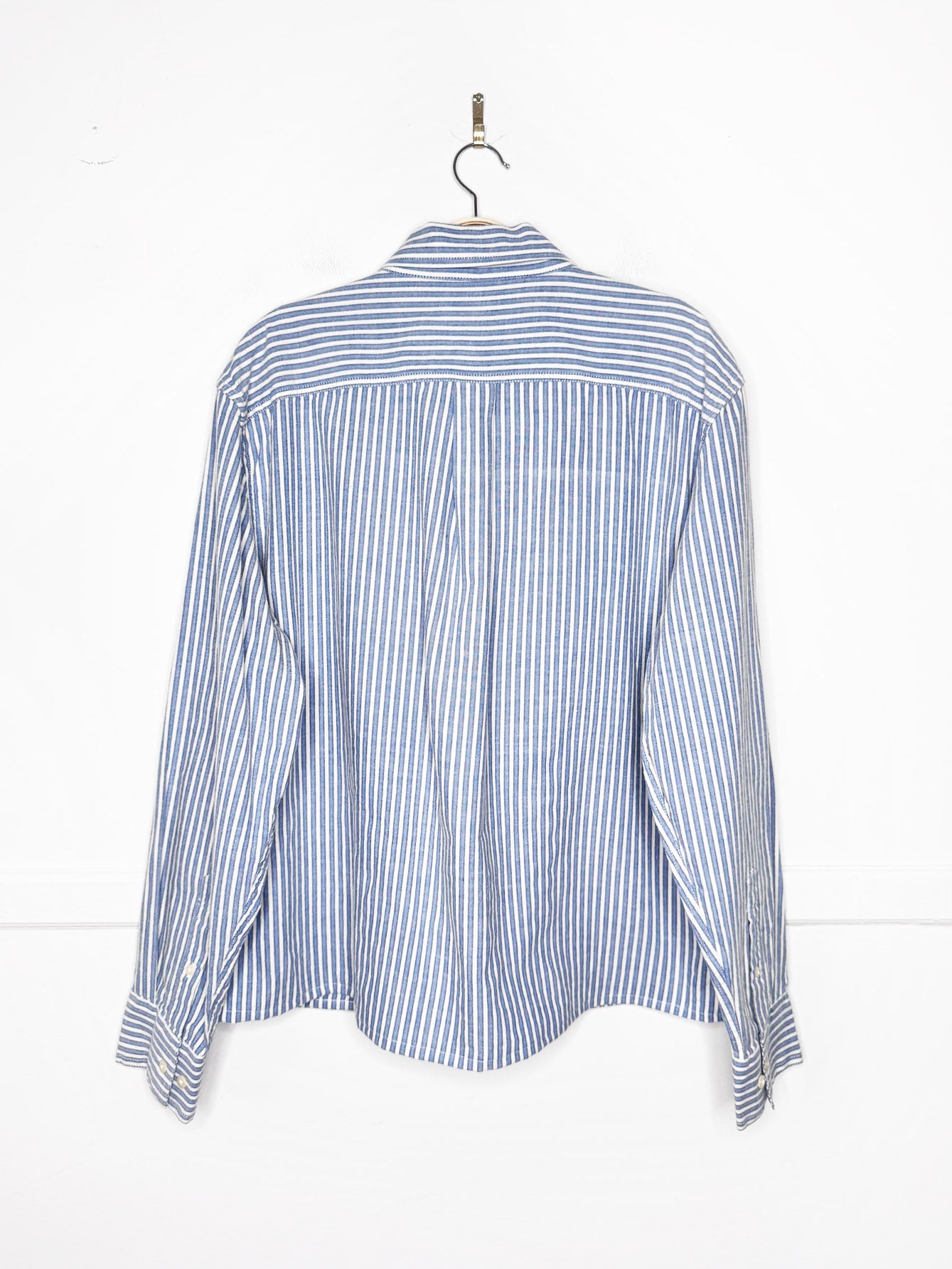 harvard blue stripe sporty prep cropped shirt | rework