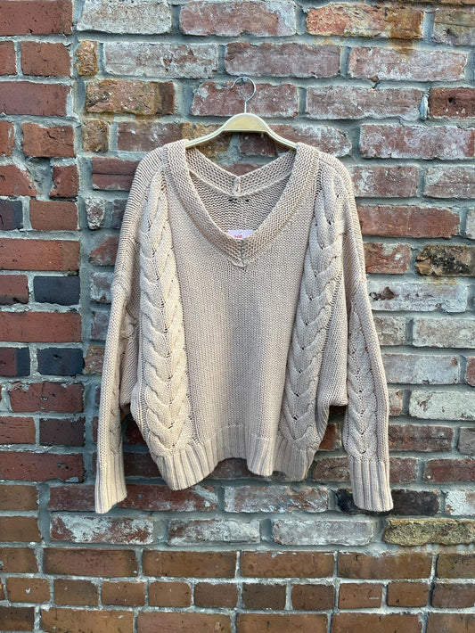wool-blend oversized boxy cable knit sweater