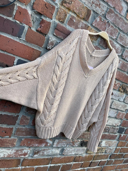 wool-blend oversized boxy cable knit sweater
