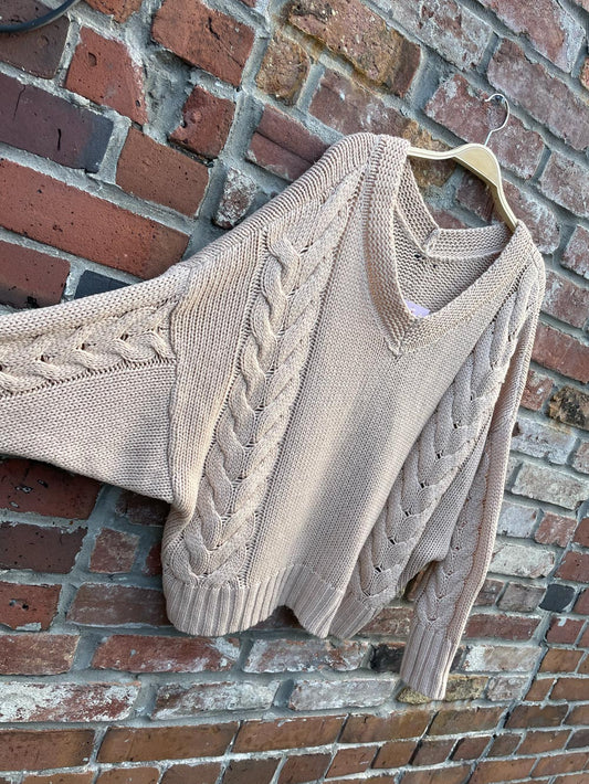 wool-blend oversized boxy cable knit sweater