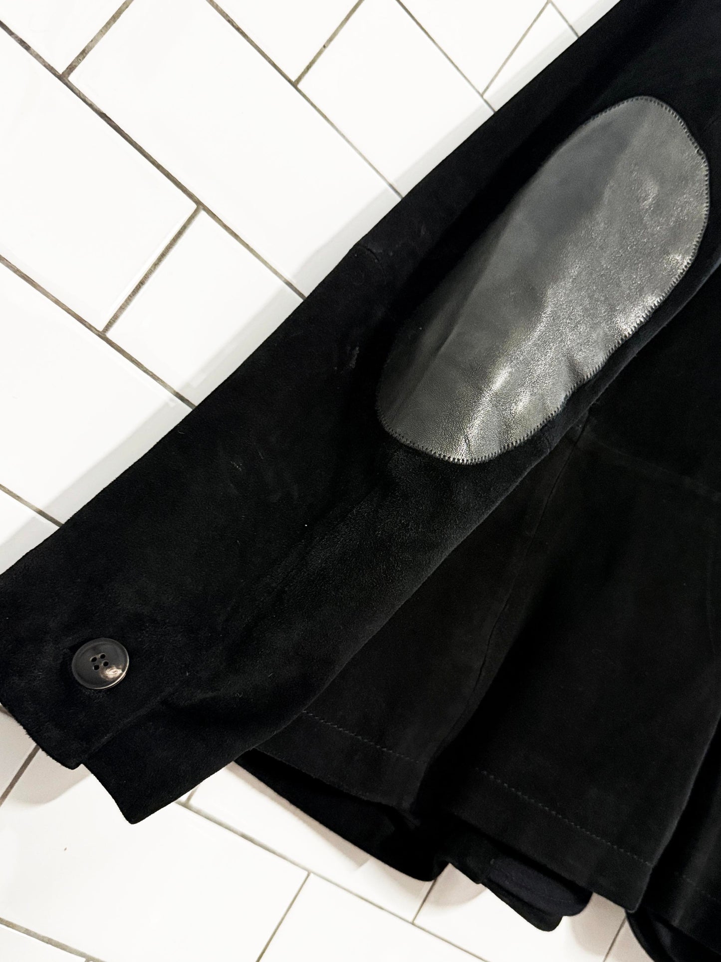 allsaints graft lamb suede leather elbow patch blazer jacket