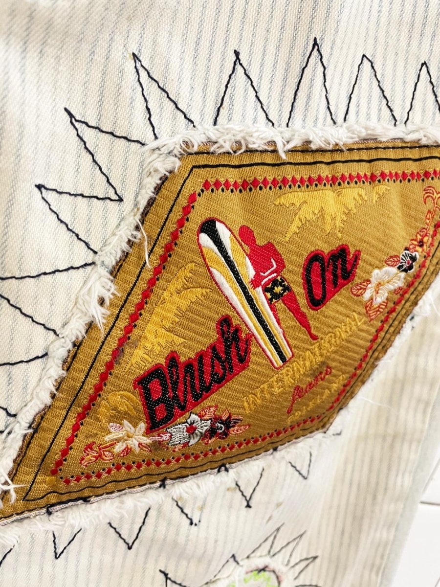 vintage 90s blush on pattern patchwork long denim shorts - good market thrift store