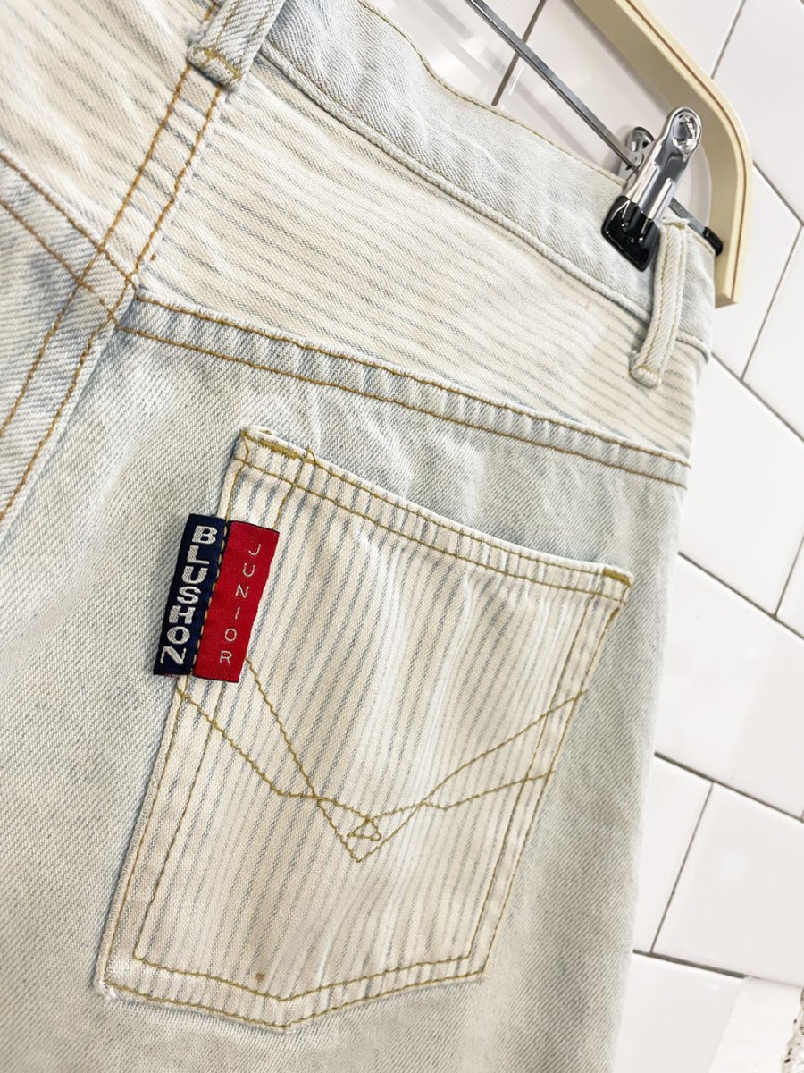 vintage 90s blush on pattern patchwork long denim shorts - good market thrift store