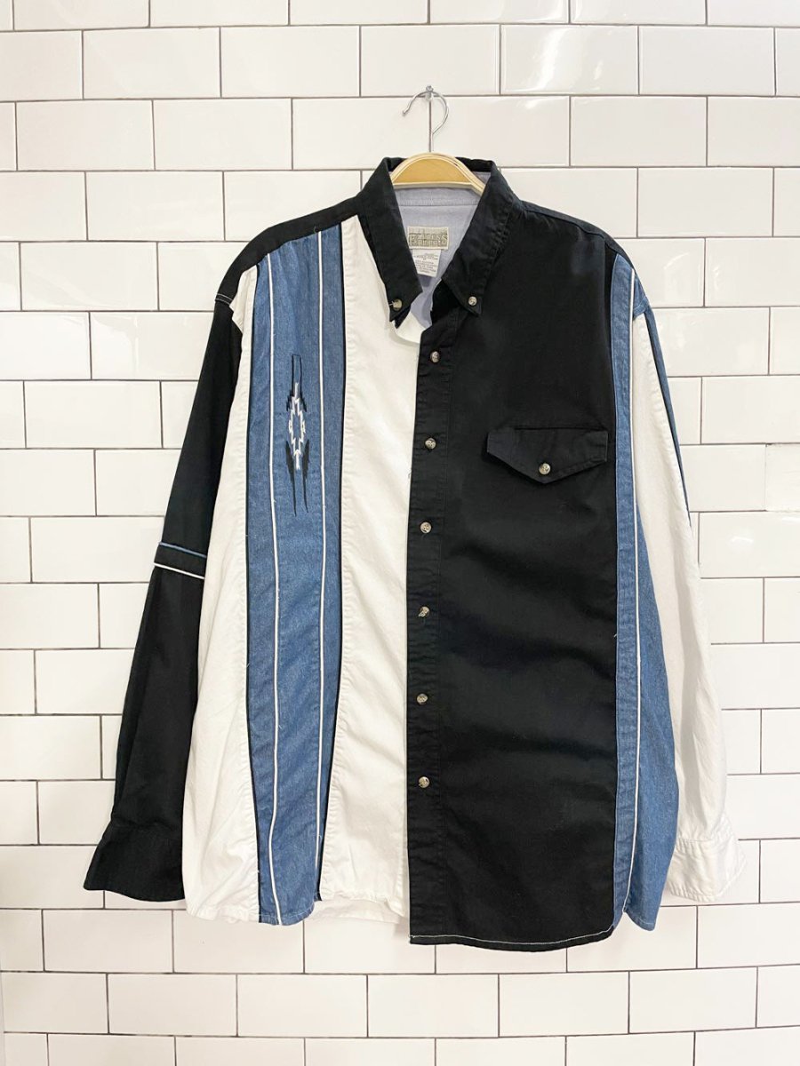 vintage 90s riders western denim panel shirt - good market thrift store