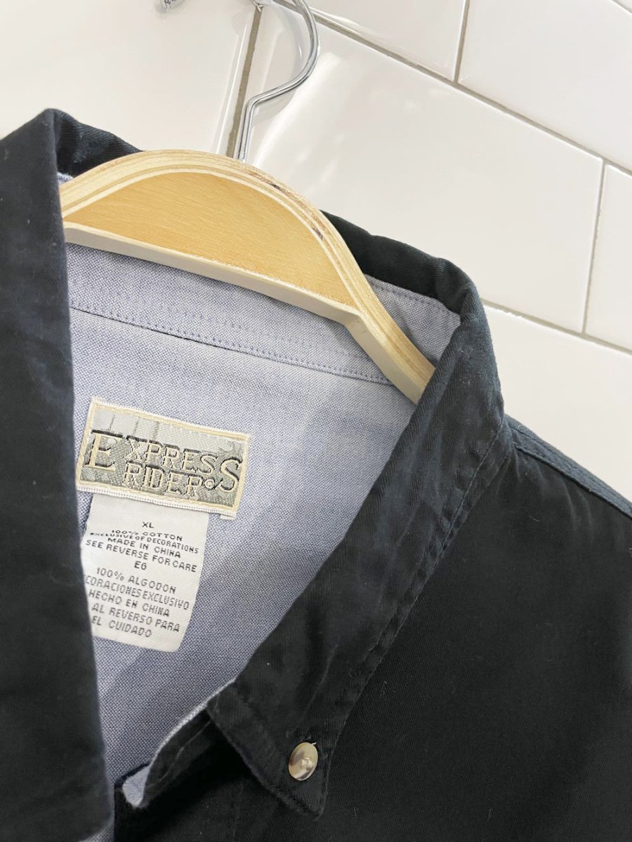 vintage 90s riders western denim panel shirt - good market thrift store