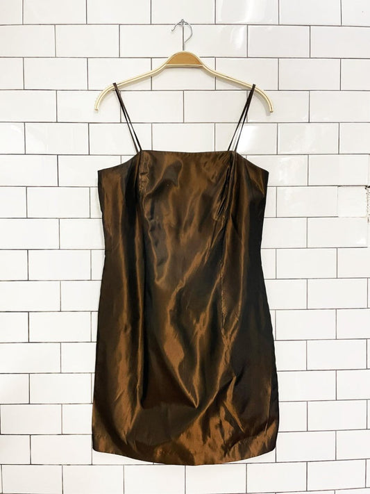 y2k reitmans bronze taffeta minimal mini dress - good market thrift store