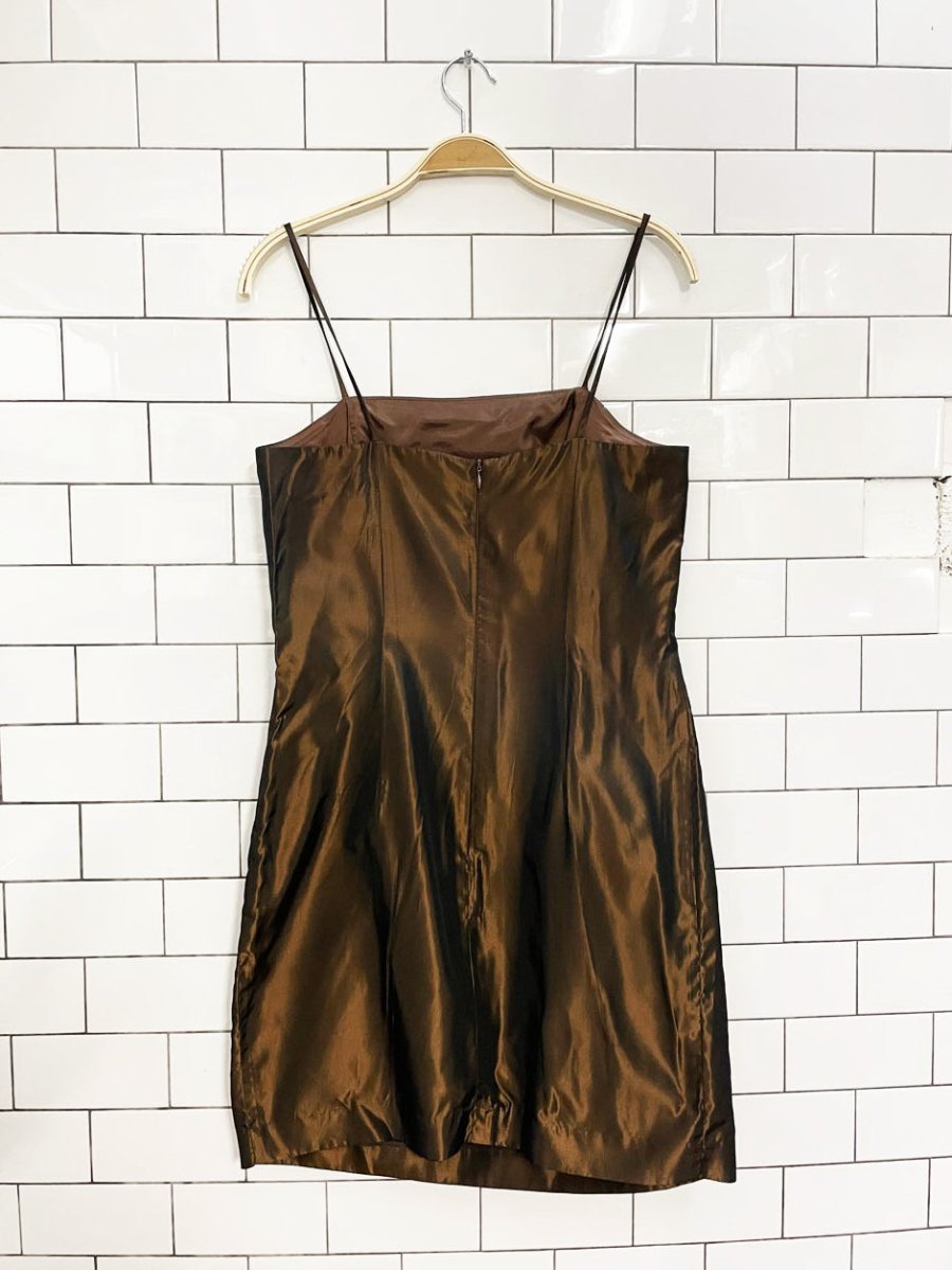 y2k reitmans bronze taffeta minimal mini dress - good market thrift store