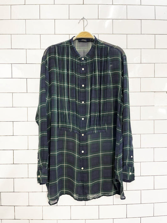 polo ralph lauren 100% silk chiffon plaid tuxedo ruffle blouse - good market thrift store